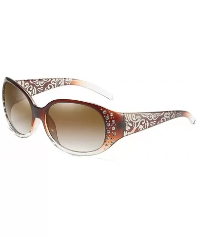 Anti Glare HD Polarized Womens Rhinestone Sunglasses Floral Eyewear - Brown - C418UXE5X3W $8.45 Rectangular