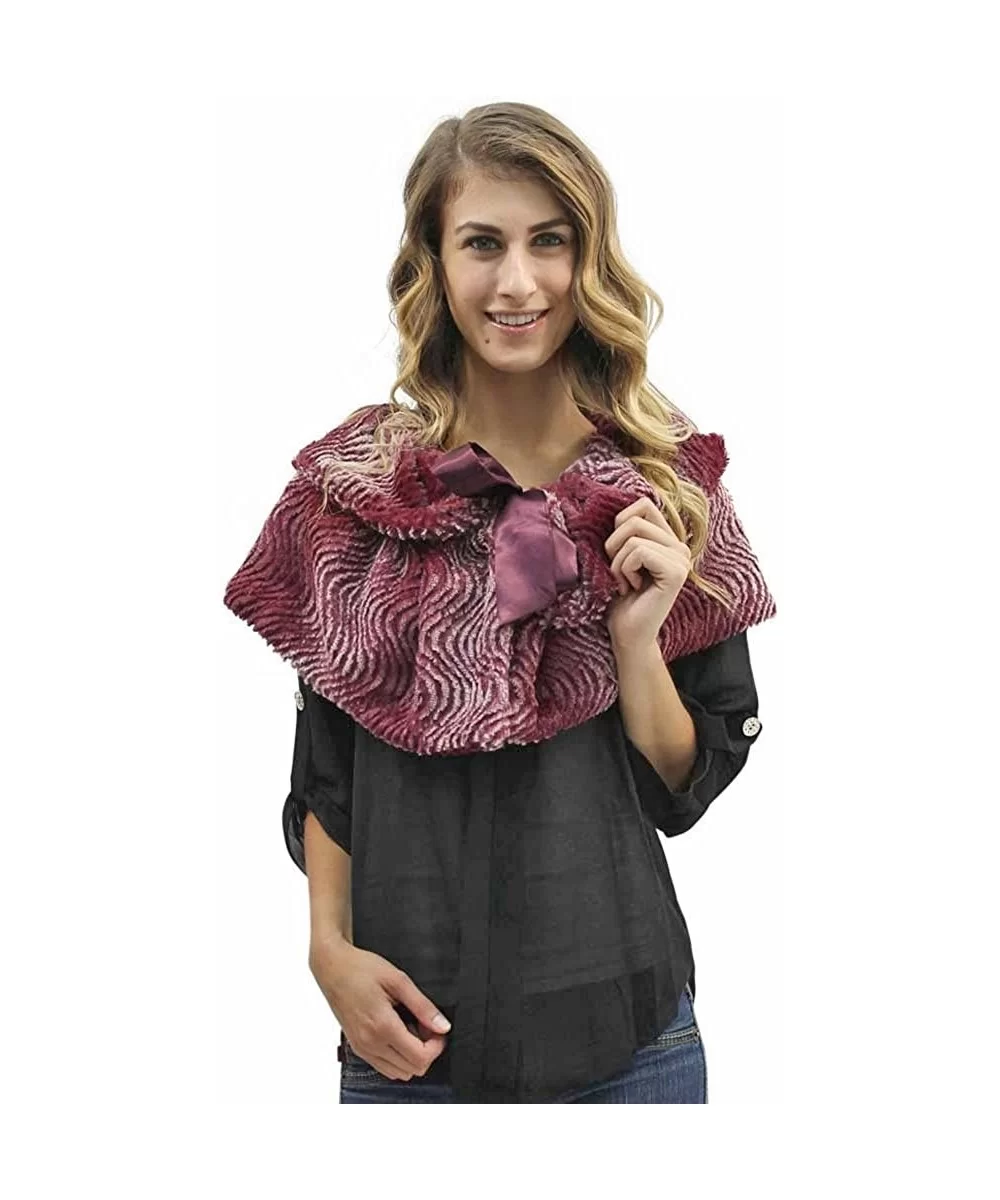 Burgundy Gradient Faux Cloche Fur Caplet Shawl - C3115VRE31B $45.41 Wrap