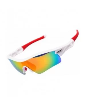 Polarized Sunglasses Interchangeable Cycling Baseball - White and Red - C7184KDRGE2 $45.61 Sport