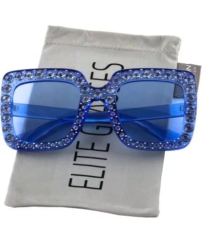 Oversized Square Frame Bling Rhinestone Crystal Brand Designer Sunglasses For Women 2018 - Blue - CI18EWAZ22Q $10.57 Goggle