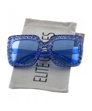 Oversized Square Frame Bling Rhinestone Crystal Brand Designer Sunglasses For Women 2018 - Blue - CI18EWAZ22Q $10.57 Goggle