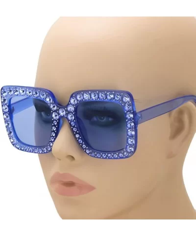 Oversized Square Frame Bling Rhinestone Crystal Brand Designer Sunglasses For Women 2018 - Blue - CI18EWAZ22Q $10.57 Goggle