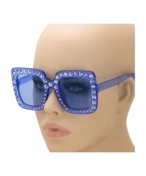 Oversized Square Frame Bling Rhinestone Crystal Brand Designer Sunglasses For Women 2018 - Blue - CI18EWAZ22Q $10.57 Goggle