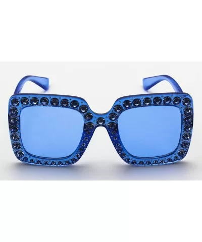 Oversized Square Frame Bling Rhinestone Crystal Brand Designer Sunglasses For Women 2018 - Blue - CI18EWAZ22Q $10.57 Goggle