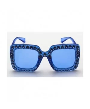 Oversized Square Frame Bling Rhinestone Crystal Brand Designer Sunglasses For Women 2018 - Blue - CI18EWAZ22Q $10.57 Goggle