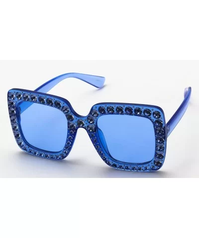 Oversized Square Frame Bling Rhinestone Crystal Brand Designer Sunglasses For Women 2018 - Blue - CI18EWAZ22Q $10.57 Goggle