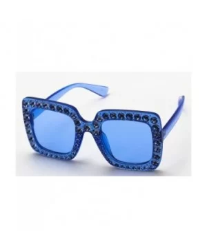 Oversized Square Frame Bling Rhinestone Crystal Brand Designer Sunglasses For Women 2018 - Blue - CI18EWAZ22Q $10.57 Goggle