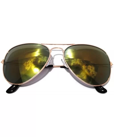 Men Aviator style Sunglasses Metal Frame Gold Color Full Mirror Lens Men Women - 1 Yellow - C311M0H28B7 $7.95 Aviator