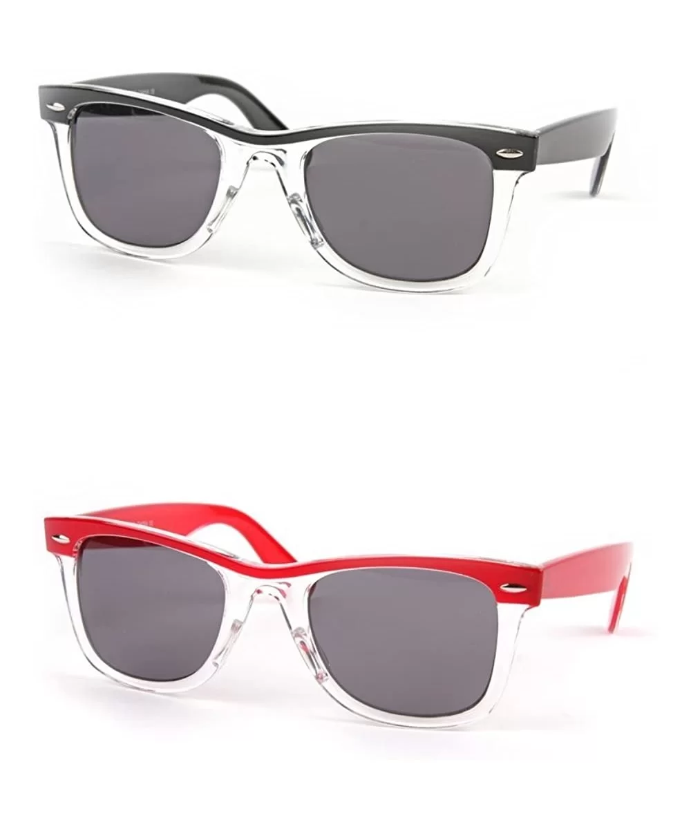 Retro Wayfarer Two-tone Color Frame Fashion Sunglasses P1096 - 2 Pcs Black-smoke & Red Smoke Lens - CO122N276RT $8.80 Wayfarer