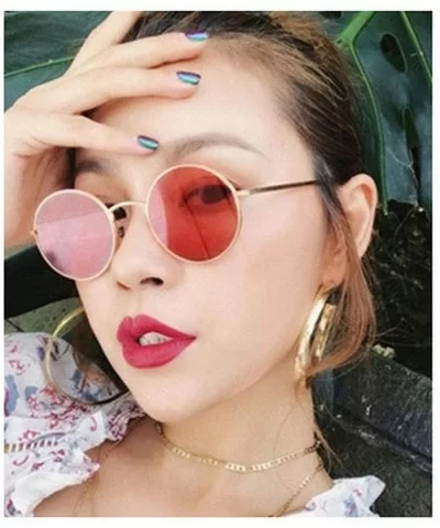 Fashion Punk Style Small Round Sunglasses Lady Vintage Men Metal Full Frame Sun Glasses UV400 - Gold Red - CO18RI03Z7K $7.36 ...