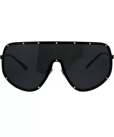 Mens Polarized Anti-glare Shield Metal Rim Robotic Sunglasses - All Black - C3186GIM463 $12.77 Shield