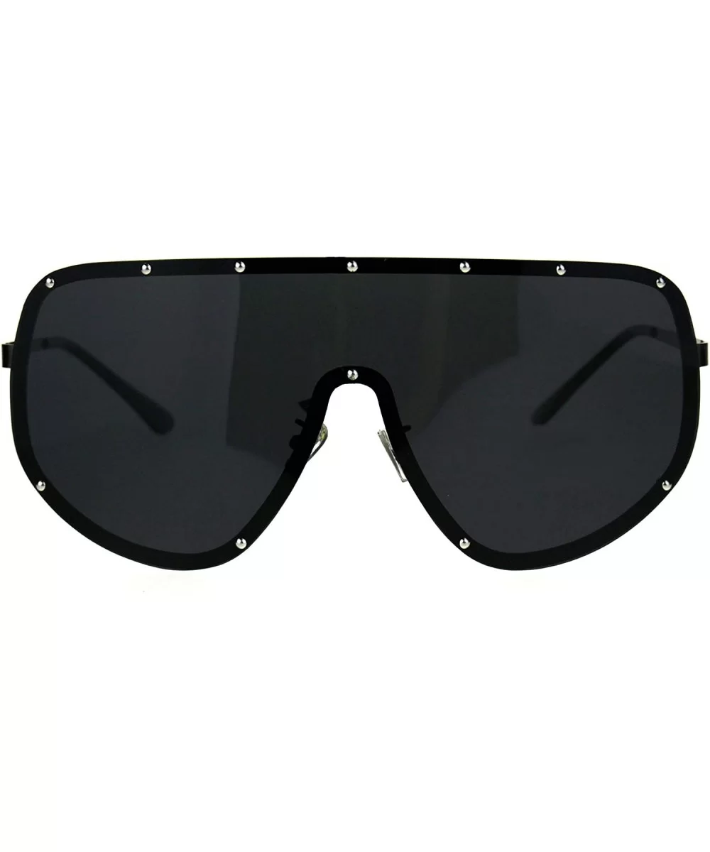 Mens Polarized Anti-glare Shield Metal Rim Robotic Sunglasses - All Black - C3186GIM463 $12.77 Shield