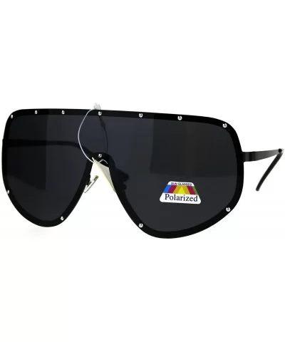 Mens Polarized Anti-glare Shield Metal Rim Robotic Sunglasses - All Black - C3186GIM463 $12.77 Shield