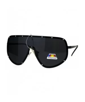 Mens Polarized Anti-glare Shield Metal Rim Robotic Sunglasses - All Black - C3186GIM463 $12.77 Shield