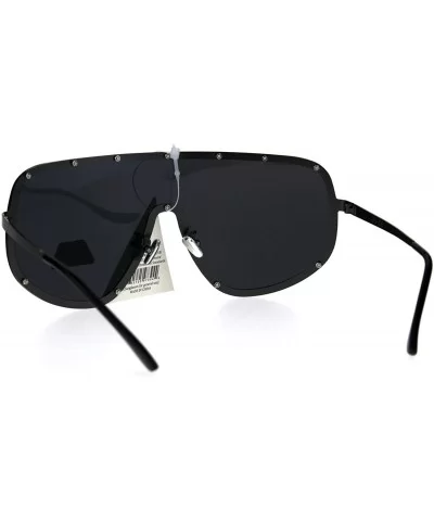 Mens Polarized Anti-glare Shield Metal Rim Robotic Sunglasses - All Black - C3186GIM463 $12.77 Shield