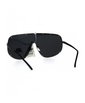 Mens Polarized Anti-glare Shield Metal Rim Robotic Sunglasses - All Black - C3186GIM463 $12.77 Shield