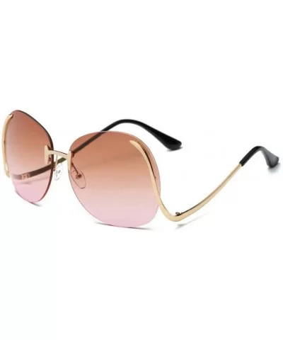 Oversized Sunglasses Women Vintage Frameless Curved Legs Metal Frame Sun Glasses Summer UV400 Sunglasses Eyewear - C118QYXX5S...