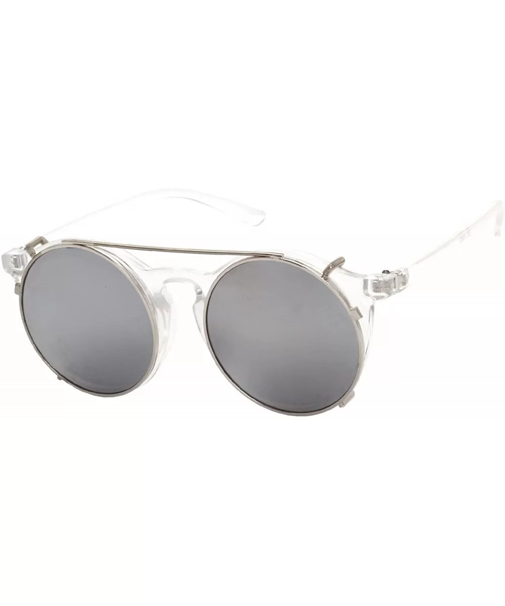 Unisex SJT-9736 Flip-up Detachable Lens Pantos Round Sunglasses - Clear+silver - CL12D7WB6DJ $7.42 Sport