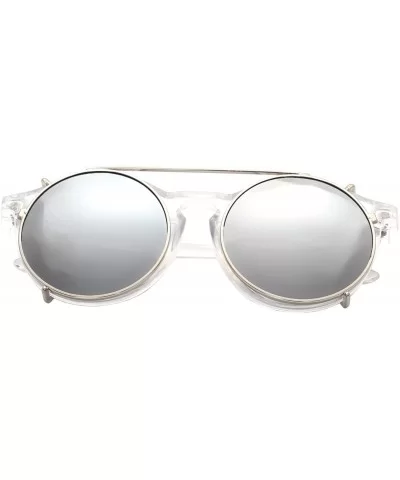 Unisex SJT-9736 Flip-up Detachable Lens Pantos Round Sunglasses - Clear+silver - CL12D7WB6DJ $7.42 Sport