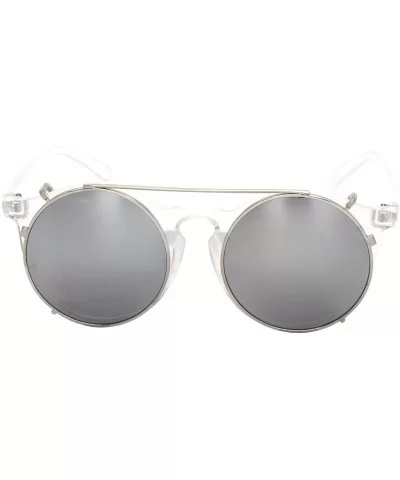 Unisex SJT-9736 Flip-up Detachable Lens Pantos Round Sunglasses - Clear+silver - CL12D7WB6DJ $7.42 Sport