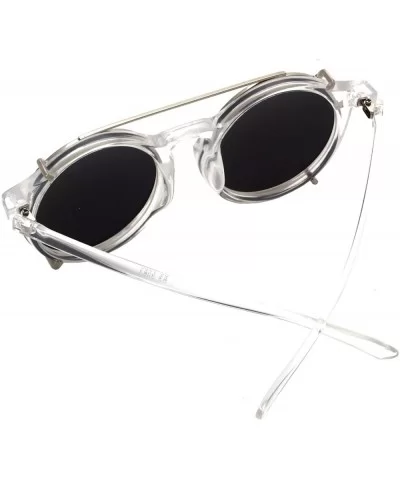 Unisex SJT-9736 Flip-up Detachable Lens Pantos Round Sunglasses - Clear+silver - CL12D7WB6DJ $7.42 Sport