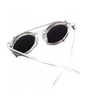 Unisex SJT-9736 Flip-up Detachable Lens Pantos Round Sunglasses - Clear+silver - CL12D7WB6DJ $7.42 Sport