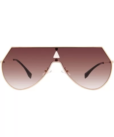 Mirrored Flat Lenses Fashion Metal Frame Women Sunglasses LS7009 - Gold/Brown - C8183KZHUTZ $10.58 Goggle