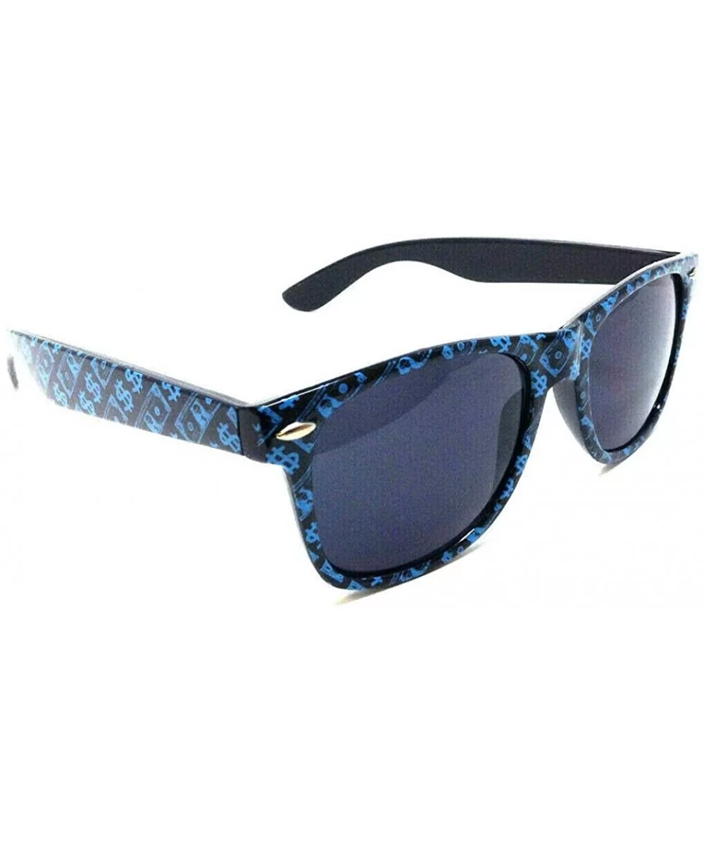 Square Classic Cash Money Dollar Sign Retro Sunglasses - Black & Blue Frame - CJ18W2XT87Y $6.91 Square