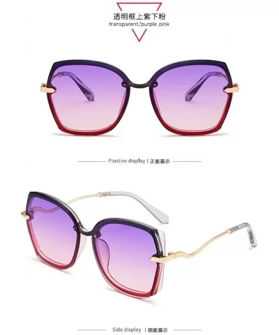 Large frame fashion trendy sunglasses ladies sunglasses personalized glasses-Purple powder on transparent frame - CK197ZCCH20...