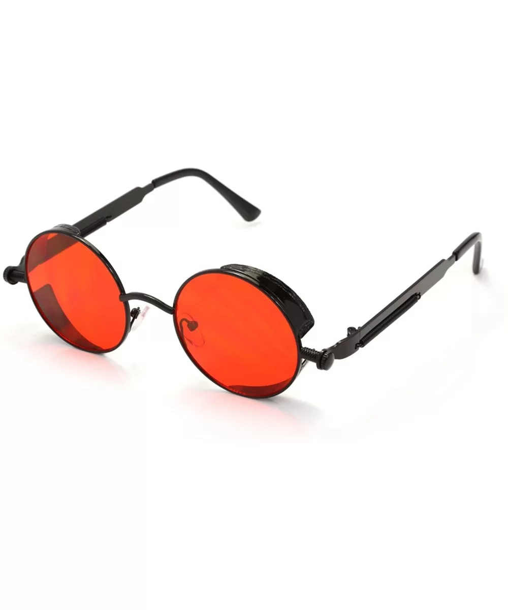 Men's Women's Round Retro Steampunk Sunglasses Goggles - Red Lens- Black Frame - C118E7S92RY $6.91 Goggle