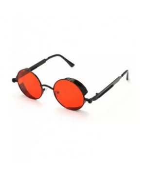 Men's Women's Round Retro Steampunk Sunglasses Goggles - Red Lens- Black Frame - C118E7S92RY $6.91 Goggle