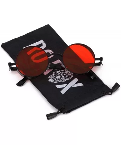 Men's Women's Round Retro Steampunk Sunglasses Goggles - Red Lens- Black Frame - C118E7S92RY $6.91 Goggle