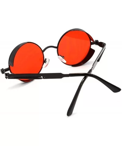 Men's Women's Round Retro Steampunk Sunglasses Goggles - Red Lens- Black Frame - C118E7S92RY $6.91 Goggle