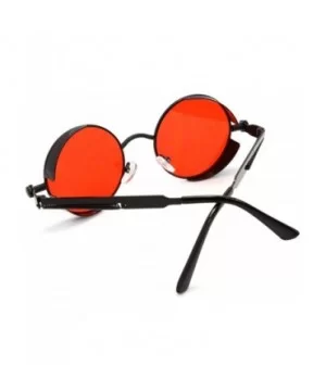 Men's Women's Round Retro Steampunk Sunglasses Goggles - Red Lens- Black Frame - C118E7S92RY $6.91 Goggle