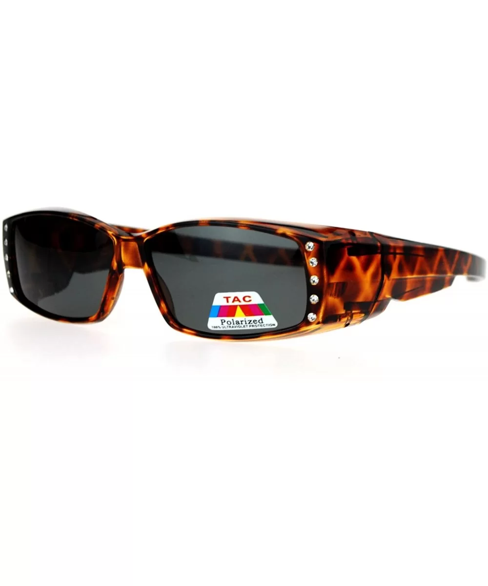 Polarized Fit Over Glasses Sunglasses Womens Rhinestone Rectangular - Tortoise (Black) - CQ18802D5QA $7.37 Rectangular