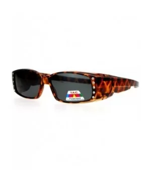 Polarized Fit Over Glasses Sunglasses Womens Rhinestone Rectangular - Tortoise (Black) - CQ18802D5QA $7.37 Rectangular