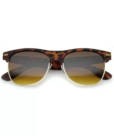 Classic Rubber Finish Half Frame Square Lens Horn Rimmed Sunglasses 55mm - Tortoise-gold / Amber - CG12O1HTAB8 $8.43 Square