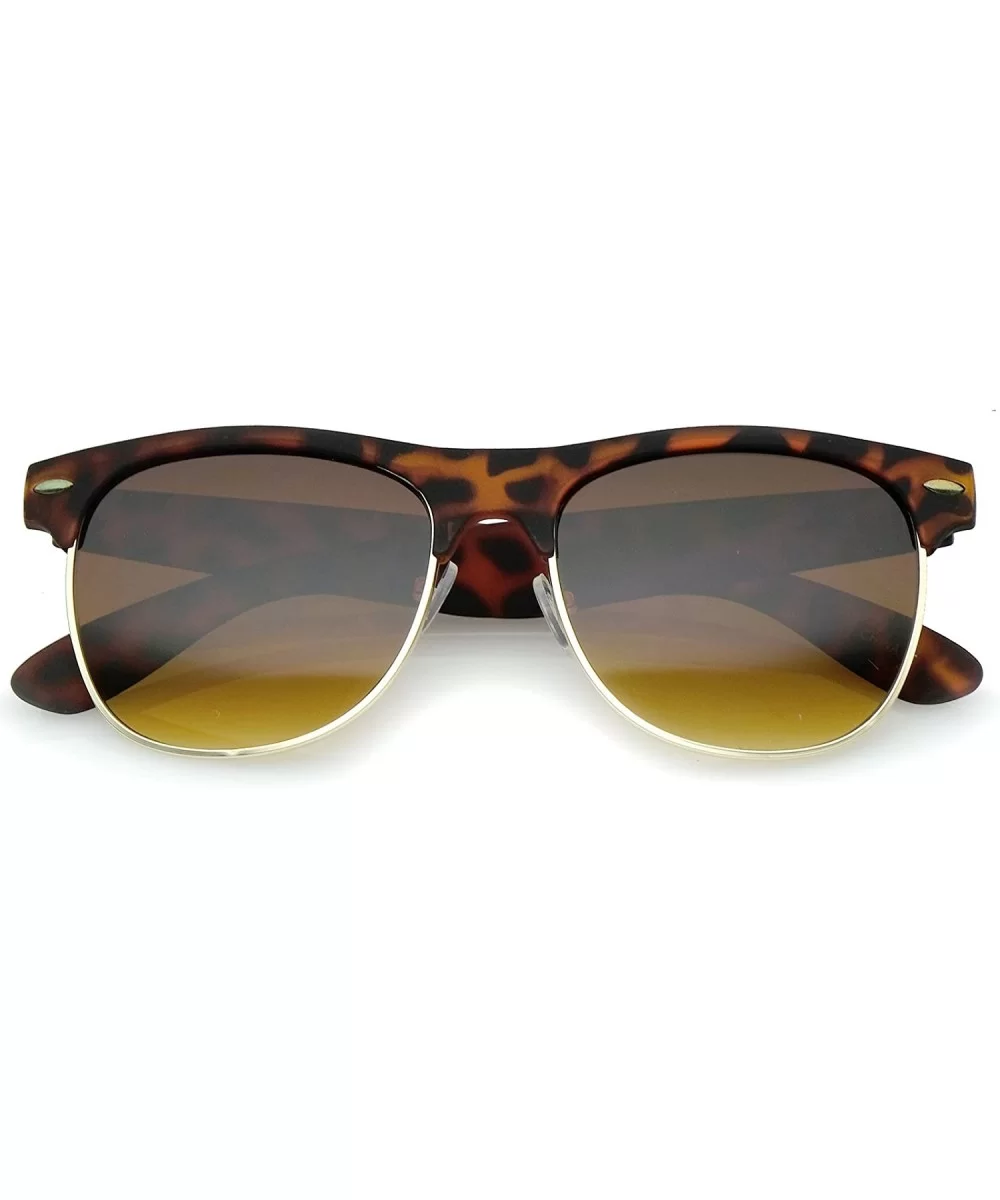 Classic Rubber Finish Half Frame Square Lens Horn Rimmed Sunglasses 55mm - Tortoise-gold / Amber - CG12O1HTAB8 $8.43 Square