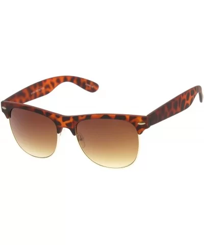 Classic Rubber Finish Half Frame Square Lens Horn Rimmed Sunglasses 55mm - Tortoise-gold / Amber - CG12O1HTAB8 $8.43 Square