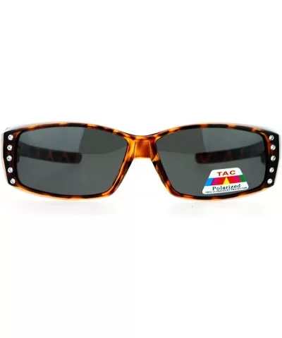 Polarized Fit Over Glasses Sunglasses Womens Rhinestone Rectangular - Tortoise (Black) - CQ18802D5QA $7.37 Rectangular