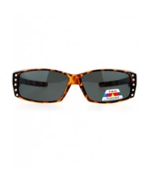 Polarized Fit Over Glasses Sunglasses Womens Rhinestone Rectangular - Tortoise (Black) - CQ18802D5QA $7.37 Rectangular