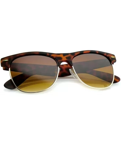 Classic Rubber Finish Half Frame Square Lens Horn Rimmed Sunglasses 55mm - Tortoise-gold / Amber - CG12O1HTAB8 $8.43 Square