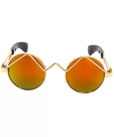 Women Men Fashion Sunglasses Round Metal Frame UV400 Classics Outdoor Vintage Eyewear Sunglass - Gold Red - CC1832XQEI2 $8.17...