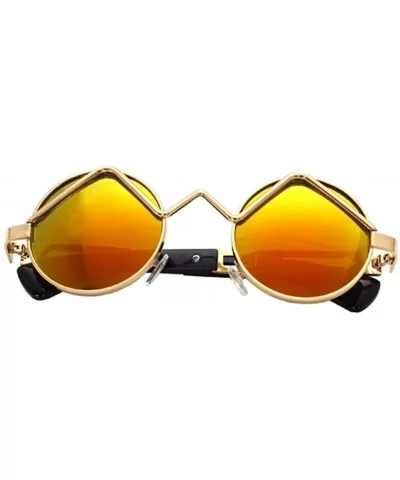 Women Men Fashion Sunglasses Round Metal Frame UV400 Classics Outdoor Vintage Eyewear Sunglass - Gold Red - CC1832XQEI2 $8.17...