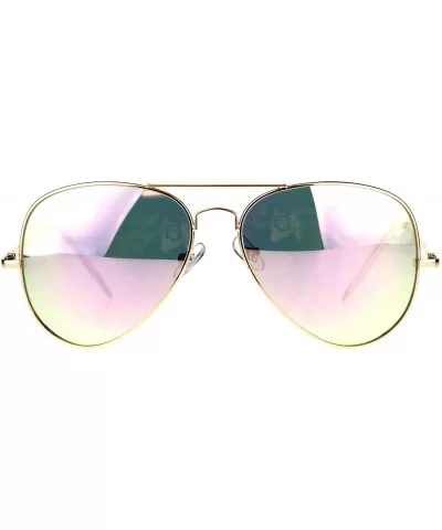 Gold Aviator Sunglasses Womens Pink Peach Mirror Lens Spring Hinge - CG18CQRI394 $8.02 Aviator