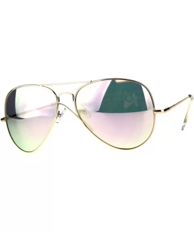 Gold Aviator Sunglasses Womens Pink Peach Mirror Lens Spring Hinge - CG18CQRI394 $8.02 Aviator