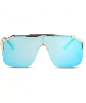 Rimless Shield Sunglasses Flat Top Mirror Glasses Women Men oversized Retro Sunglasses - 5 - CS190MRG4OX $13.08 Shield