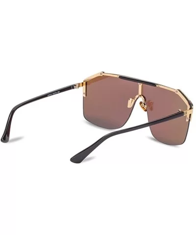 Rimless Shield Sunglasses Flat Top Mirror Glasses Women Men oversized Retro Sunglasses - 5 - CS190MRG4OX $13.08 Shield