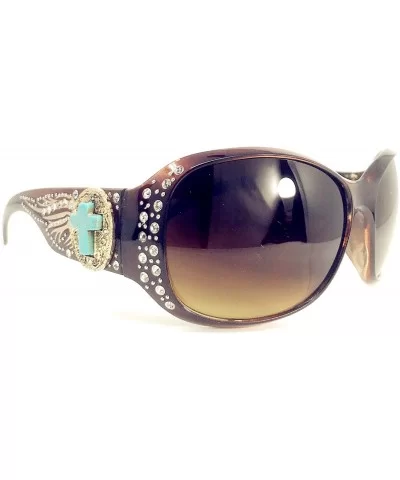 Women's Sunglasses With Bling Rhinestone UV 400 PC Lens in Multi Concho - Agate Cross Wing Brown - CM18WY6U7NO $12.16 Oval