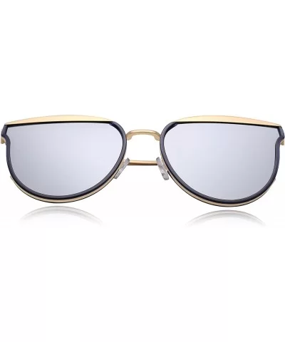 Polarized Mirrored Metal Frame Street Fashion Stylish Sunglasses For Women Man UV400 Protection - Blue&gold Frame - CP18DEGC6...